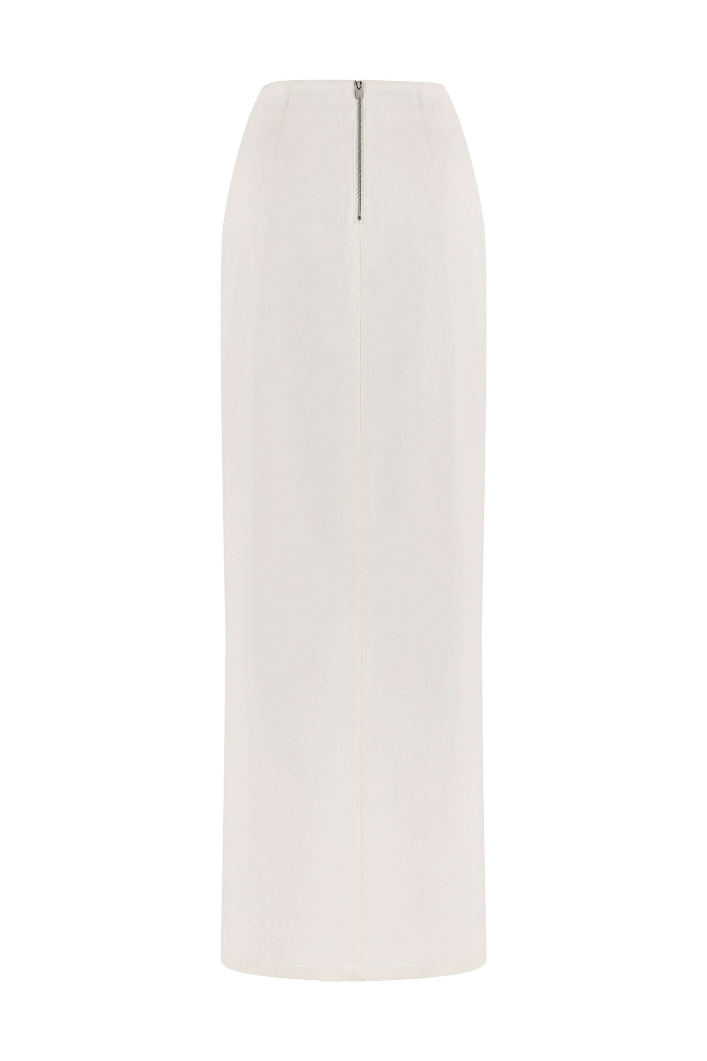 JENDUE Ron Maxi Denim Skirt - High Slit White Denim Skirt
